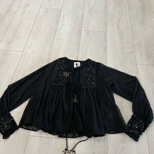 Zara Plumetis Sequined Tie Front Bolero Jacket Tassels Clip Dot - XS